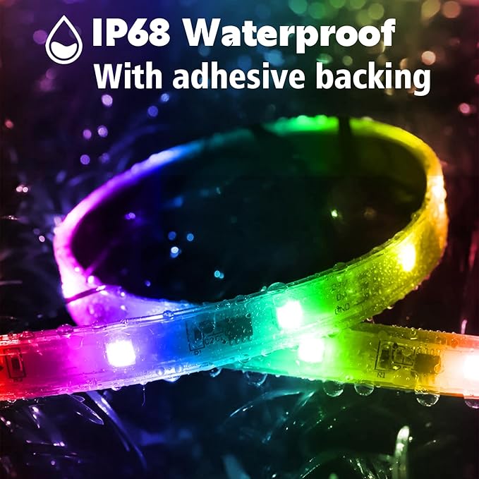 50ft Outdoor LED Strip Lights Waterproof,IP68 Outside Led Light Strips Waterproof with App and Remote,Music Sync RGB Exterior Led Rope Lights with Self Adhesive Back for Deck,Balcony,Pool