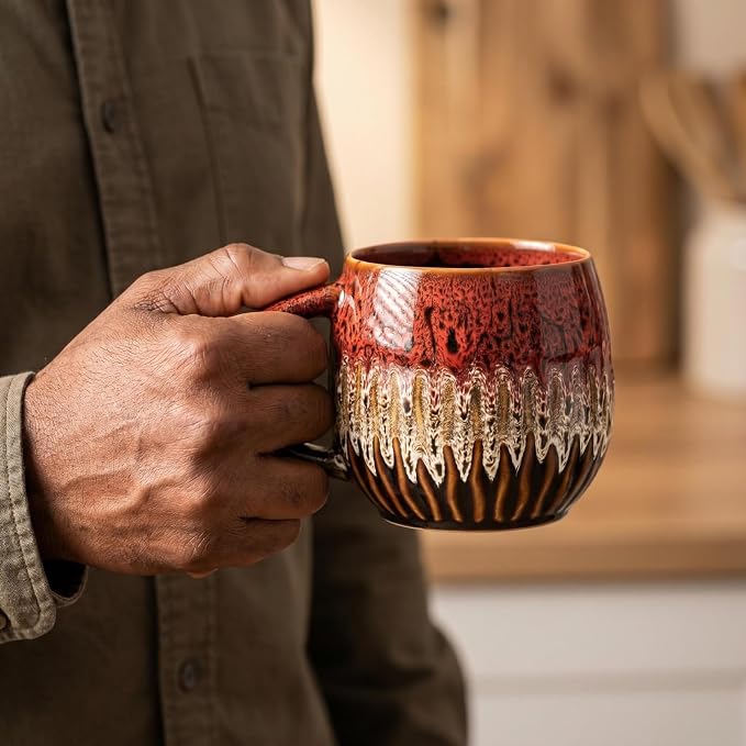 Large Ceramic Coffee Mug - 20oz Big Tea Cup, Red, Set of 4 | Large Tea Mug, Microwave Safe, Dishwasher Safe