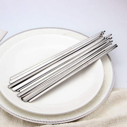 IQCWOOD Metal Chopsticks,10 Pairs 304 Stainless Steel Flat Chopsticks, 8.66 Inch Dishwasher Lightweight Korean Chopsticks Set Reusable Classic Style for Dinner