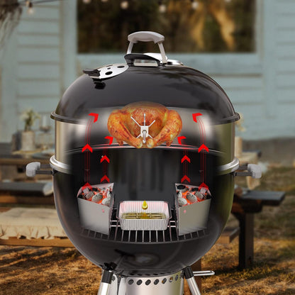 onlyfire Upgrade Stainless Steel Rotisserie Ring Kit for Weber 22-inch Kettle Charcoal Grills, Comes with Charcoal Baskets and 10 Pack Drip Pans | With 2 Charcoal Baskets and 10 Pack Drip Pans