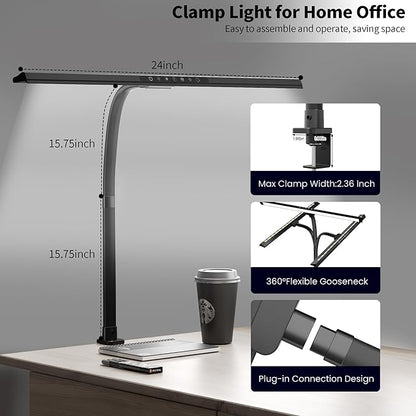 2-in-1 Desk Lamp with RGB Backlight,Architect Desk Lamps for Home Office,24W Tall Desk Lamp with Clamp,60"Timer,25 Lighting Modes,Eye Protection Swing Arm Lamp for Home/Office/Gaming/Study