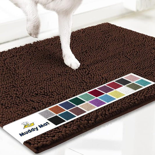 Muddy Mat® Shown on TV – Super Absorbent Microfiber Dog Door Mat for Muddy Paws, Non-Slip Washable Pet Rug, Quick Dry Chenille Entryway Carpet, Machine Washable Indoor Outdoor mat, Brown 72"x48"