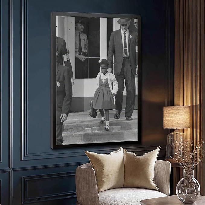 UXCBIA Young Black Girl Protesting, Ruby Bridges, Civil Rights Movement, Vintage Feminism Poster Canvas Poster Bedroom Decor Sports Landscape Office Room Decor Gift Black Frame 08x12in(20x30cm)