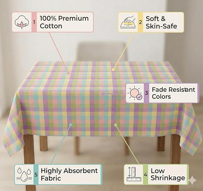 Urban Villa Tablecloth Cotton Tabletop 60x102 (8-10 Seats) Easter Checks