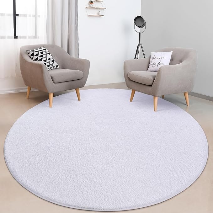Round Area Rugs for Bedroom Living Room, 4x4 White Super Soft Comfy Thickened Memory-Foam Indoor Circle Carpets, Modern Aesthetic Minimalist Carpet for Boys Girls Adults Nursery Home Décor