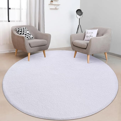 Round Area Rugs for Bedroom Living Room, 4x4 White Super Soft Comfy Thickened Memory-Foam Indoor Circle Carpets, Modern Aesthetic Minimalist Carpet for Boys Girls Adults Nursery Home Décor