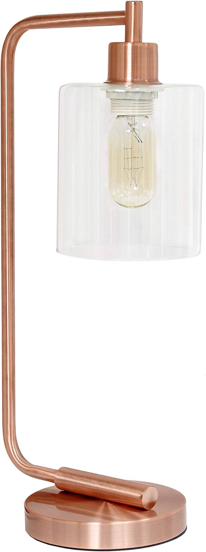 Simple Designs LD1036-RGD Bronson Antique Style Industrial Iron Lantern Desk Bedside Glass Shade Table Lamp, Rose Gold