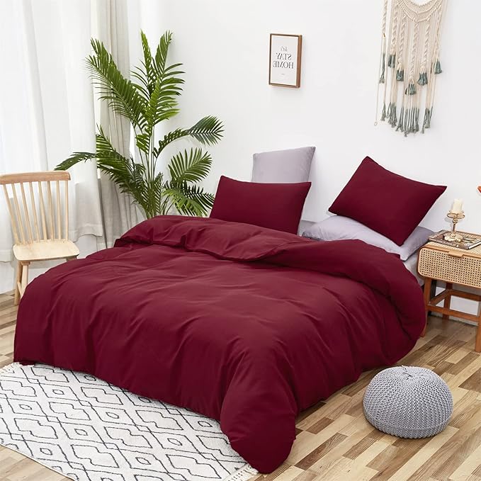 Burgundy Comforter Set Cal King Size Dark Red Bedding Set Pure Burgundy Beddig Soft Durable Quilt Set Women Durable Lightweight Plain Burgundy Blanket Men Breathable Dark Red Bed Comforter Set