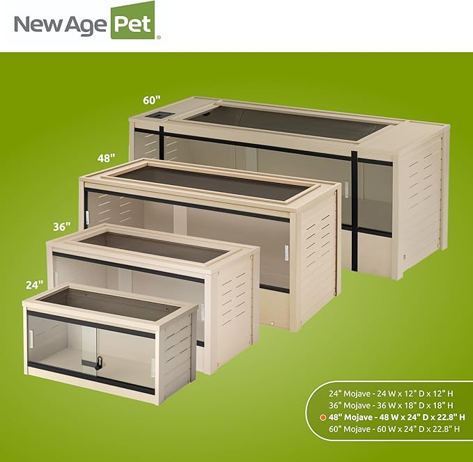 New Age Pet ECOFLEX 48" Mojave Reptile Lounge -Durable Wood Plastic Composite Habitat with Ventilation, Removable Glass Doors & Lock, Easy Assembly, for Tortoises, Snakes, Iguanas