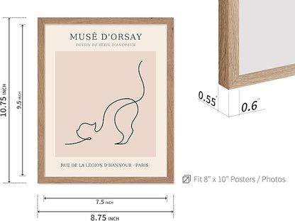 Poster Master Vintage Poster - Retro One Line Cat Drawing Print - Cat Art - Minimal Gift for Men, Women, Animal Lover - Abstract Wall Decor for Home, Office, Bedroom, 8x10 Beige Framed