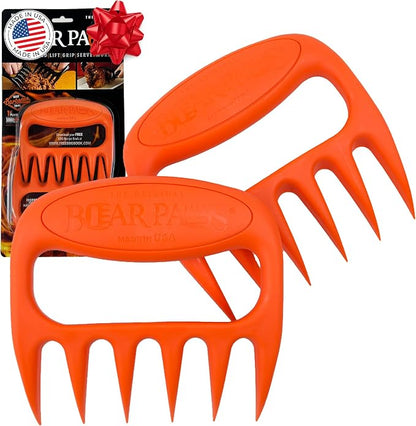 Bear Paws Meat Claws - The Original BBQ Meat Shredder Claws - Orange | Shredder Claws for Pulled Pork, USA Made - Easily Lift, Shred, Pull and Serve Pork, Chicken, Brisket and Turkey