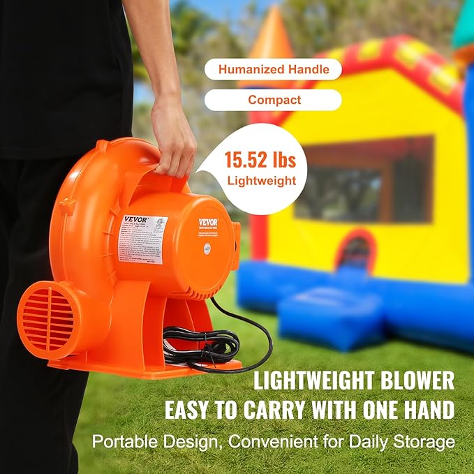 VEVOR Air Blower, 2-Speed Inflatable Blower, 1HP and 1.2HP, Portable and Powerful Bounce House Blower, Commercial Bouncy Castle Electric Blower, Used for Inflatable Bouncy Castle and Jump Slides