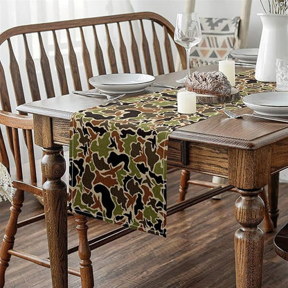 13" x 48" Duck Camouflage Table Runner Boys Girls Camo Hunting Kitchen Dining Decoration for Home Party for Kids Military Style Home Decor for Living Room Dresser Scarfs for Bedroom Green Brown