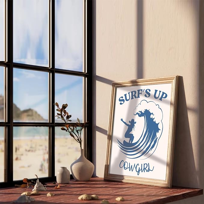 XOCUUI Coastal Cowgirl Wall Art,Coquette Blue Cowgirl Boots Posters，Blue Beachy Cowgirl Room Decor,Preppy Aesthetic Pictures Prints for Teen Girl Dorm Apartment Decoration 8x10 (Unframed)