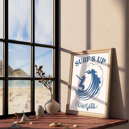 XOCUUI Coastal Cowgirl Wall Art,Coquette Blue Cowgirl Boots Posters，Blue Beachy Cowgirl Room Decor,Preppy Aesthetic Pictures Prints for Teen Girl Dorm Apartment Decoration 8x10 (Unframed)