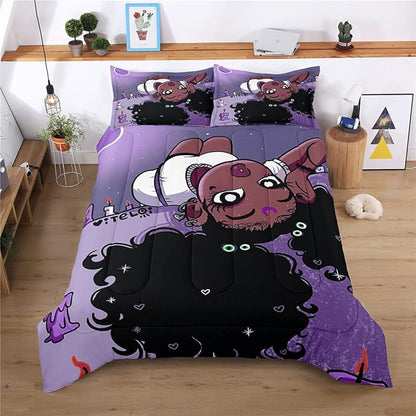 Twin Bedding Sets for Girls, African American Black Girl Magic Comforter Set with Girl Lay on Bed, Purple Bed Set for Toddler Kids, Little Girls Bedroom Decor, 1 Comforter with 2 Pillowcases