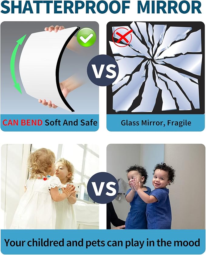 Shatterproof Wall Mirror Full Length for Bedroom, Acrylic Gym Mirrors For Home, Extra Thick: 0.12 inch, 12 x 12 inch x 4 Pcs, Workout Mirrors Safe for Kids, Over The Door, Long Wall Mounted