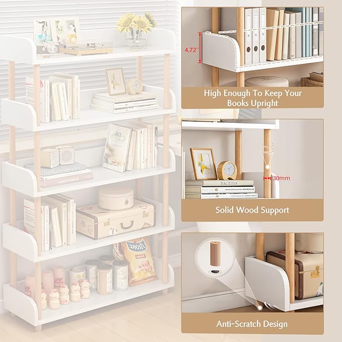 3-Tier Wooden Open Bookcase - Modern Display Bookshelf with Top Edge and Solid Wood Frame for Home and Office, Storage Cabinet, Warm White