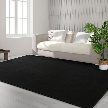Area Rugs for Bedroom Living Room, 5x8 Black Super Soft Comfy Thickened Memory-Foam Indoor Carpets, Modern Aesthetic Minimalist Carpet for Boys Girls Adults Apartment Nursery Home Décor