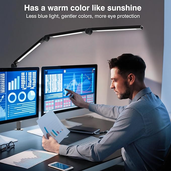 LED Desk Lamp with Clip, Multi-Angle Flexible 4-Segment 3-Light Source Office Desk Lamp, Clip-on Eye-Care 4 Color Temperature Modes&5 Brightness, Table Lamp for Home Office Studio Study Nail