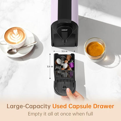 CHULUX Bafè-Pro 20Bar Espresso Coffee Machine for Fast Extraction, Lavender | 1400W Rapid Heating, Espresso Lungo Buttons, Used Capsule Drawer, Auto-Eject System, 24oz Removable Reservoir, Mini Footprint