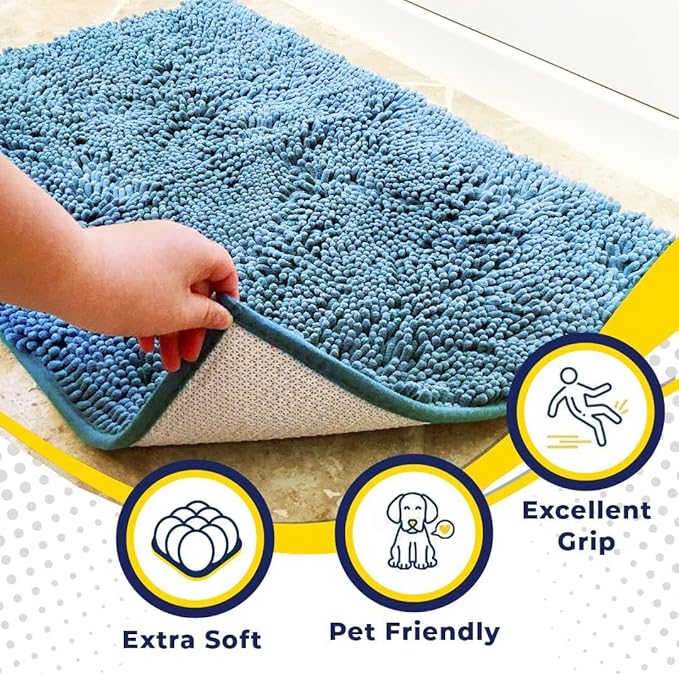 Muddy Mat® Original Dog Door Mat for Muddy Paws, Super Absorbent Microfiber, Non-Slip Washable Pet Rug, Quick Dry Chenille Entryway Carpet, Machine Washable Indoor Outdoor mat, Sky Blue 48"x72"