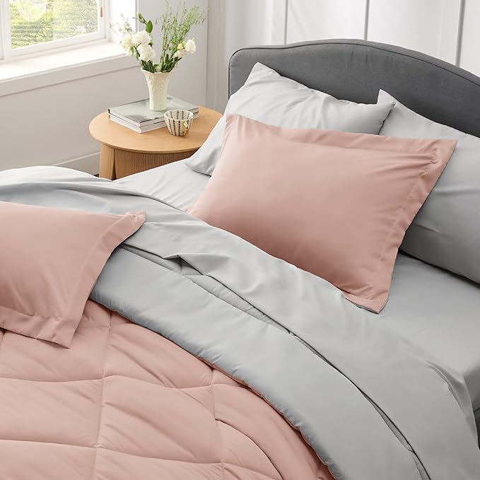 Bedsure Blush Pink King Size Comforter Set - 7 Pieces Reversible King Bed in a Bag King Bed Set with Comforters, Sheets, Pillowcases & Shams, King Bedding Sets