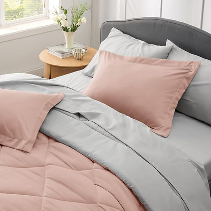 Bedsure Blush Pink California King Size Comforter Set - 7 Pieces Reversible Cal King Bed in a Bag Bed Set with Comforters, Sheets, Pillowcases & Shams, California King Bedding Sets