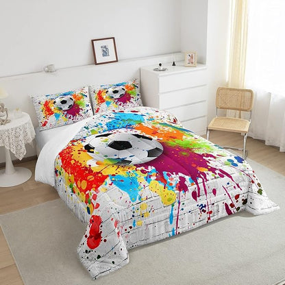 Football Bedding Set Rugby Sports Comforter Set Soccer Ball Game Comforter for Boys Girls Children Teens Bedroom Decor Gift for Football Lover Duvet Set Full Size with 2 Pillow Case