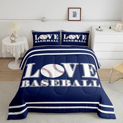 Kids Baseball Comforter Set Full Size Sports Game Bedding Set for Boys Girls Teens Bedroom Decor Baseball Gaming Comforter Gift for Baseball Lover Duvet Set with 2 Pillow Case
