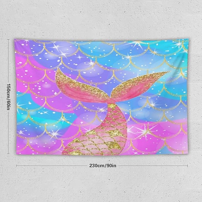 HZOHNAGO Mermaid Scales Tapestry Colorful Shiny Scales Mermaid Tail Pattern Printed Wall Tapestry Wall Hanging for Bedroom Living Room Dorm 90" W x 60" H