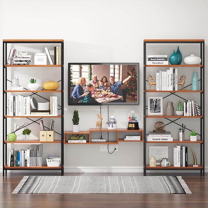 Himimi 6 Tier Industrial Bookshelf, Vintage Standing Storage Shelf, Display Shelving Units, Tall Bookcase, Industrial Metal Book Shelves for Living Room Bedroom and Home Office