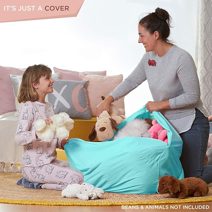 Aubliss Stuffed Animal Storage, Velvet Bean Bag Chairs Cover, Large 32" Ultra Soft Kids Toy Storage Organizer for Blankets Towels Clothes, Cyan Big Eyes