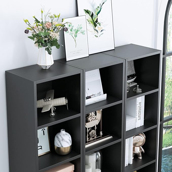 FOTOSOK 8-Tier Media Tower Rack, 11.6 X 9.3 X 70.9 Inches CD DVD Slim Storage Cabinet with Adjustable Shelves, Tall Narrow Bookcase Display Bookshelf for Home Office, Black