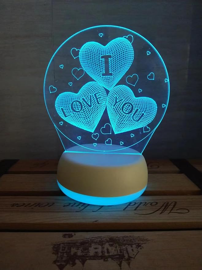I Love You 3D Night Light, USB Charging LED Table Lamp Wife's Gifts 7 Color Changing Optical Illusion Valentine's Day Present for Girlfriends Boyfriends Wife Husband