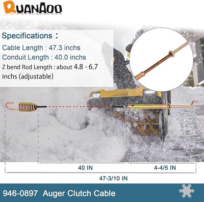 Auger Control Cable 946-0897 for MTD Craftsman Yard Machines Troy-Bilt Yard Man Snow Throwers fits MTD Built 2 Stage Snowblower Replace 746-0897 746-0897A 946-0897A Auger Clutch Cable