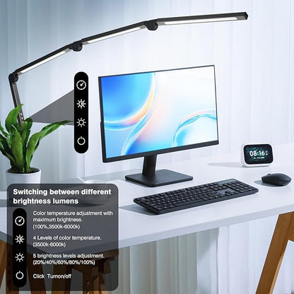 LED Desk Lamp with Clip, Multi-Angle Flexible 4-Segment 3-Light Source Office Desk Lamp, Clip-on Eye-Care 4 Color Temperature Modes&5 Brightness, Table Lamp for Home Office Studio Study Nail
