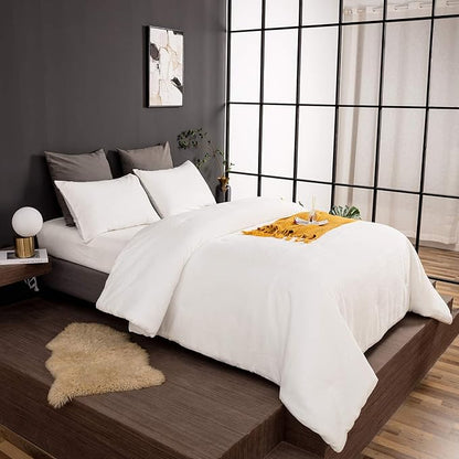Wellboo White Velvet Comforter Sets Full Boys Girls Solid White Fluffy Bedding Comforters Plain White Flannel Plush Quilts Women Men All White Winter Blanket Aesthetic Micromink Sherpa Bedding Durable