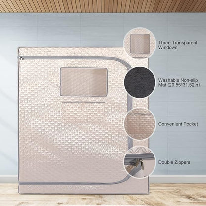 Smartmak Full Size Steam Sauna Tent, Portable Whole Body Home Spa Room, 1 or Two Person Large Space, Steamer NOT Included (47.28" x 35.46" x 63" Champagne)