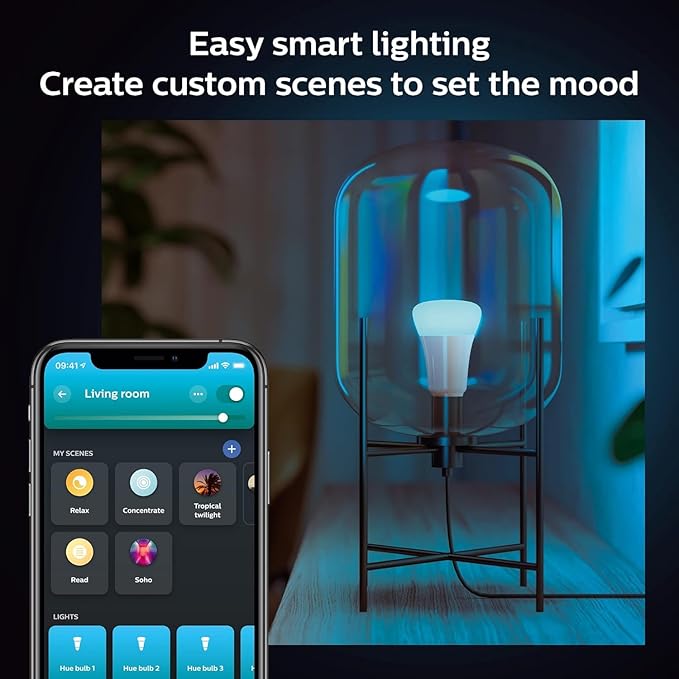 Philips Hue A19 LED Smart Light Bulb - White and Color Ambiance - 60W Indoor Light Bulb - Control with Hue App - Works with Alexa, Google Assistant and Apple Homekit - 3 Pack