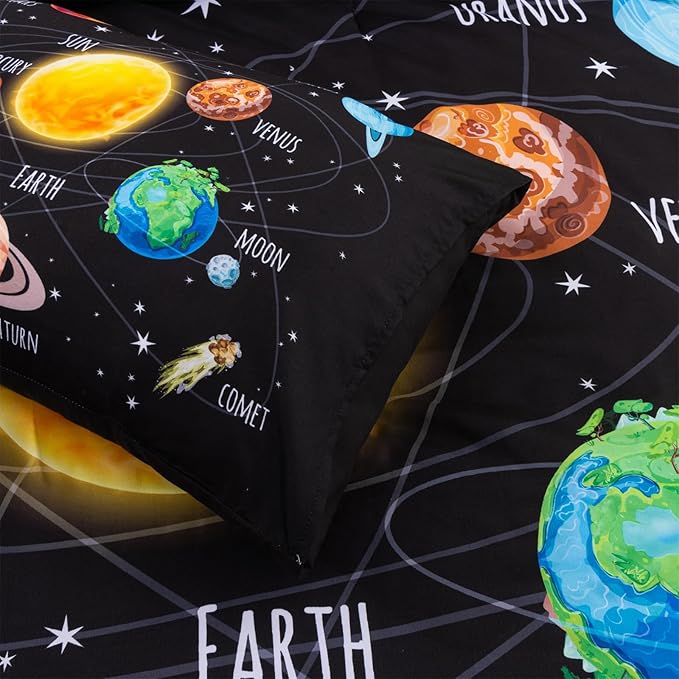Aimuan Space Comforter Twin Set Kids Rocket Bedding Set Super Soft & Cute Aliens UFO Printed for Boys Girls Teen (Black 1, Full)