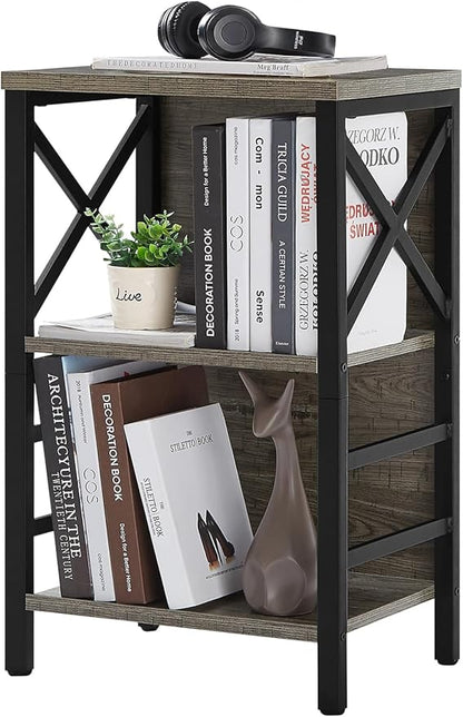 Bookcase, Industrial Small Bookshelf,3-Tier Bookcase Storage Organizer, Small Book Shelf for Small Spaces, Living Room, Bedroom and Home Office, Gray