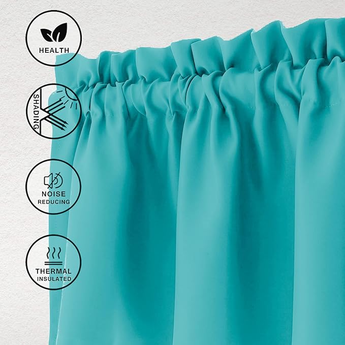 Hiasan Blackout Valance Curtains for Solid Room Darkening Rod Pocket Valances for Windows, 52 x 18 Inches Length, Turquoise, 1 Panel