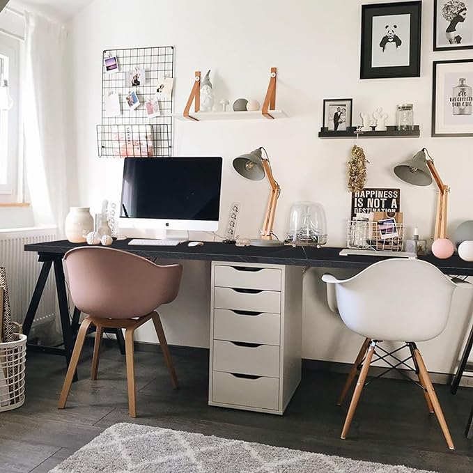 Kaboon Universal Tabletop 55"x20", Solid One-Piece Melamine Table Top, Double Desk L-Desk DIY, Home and Office,Cloud Atlas/Black Marble