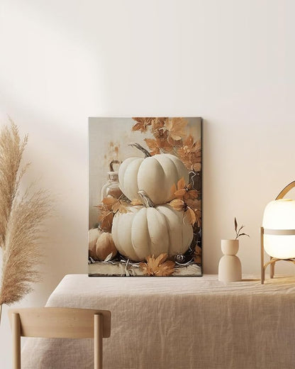 Farmhouse Autumn Pumpkin Wall Art Decor, Rustic Fall Canvas Prints Framed for Living Room Kitchen Dining Room, Thanksgiving Decorations and Cozy Fall Wall Art Picture, Ready to Hang