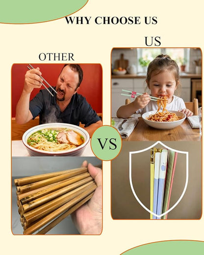5 Pairs Reusable Training Chopsticks Set, 9.45 Inch Dishwasher Safe Fiberglass Japanese Chopsticks for Beginner, Non-Slip, Easy to Use