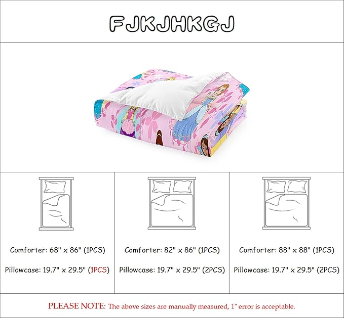 Princess Bedding Full Size Comforter Sets for Girls Bedroom Decor Pink Princess Full Quilt Set with 2 Pillowcases Cute Princess Comforter Set Girls Gifts