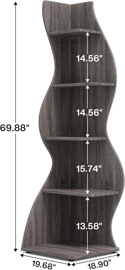 Small Corner Shelf, Modern 5-Tier Wall Corner Bookshelf, Stylish Bookcase Storage Rack for Small Space,Living Room. Bedroom