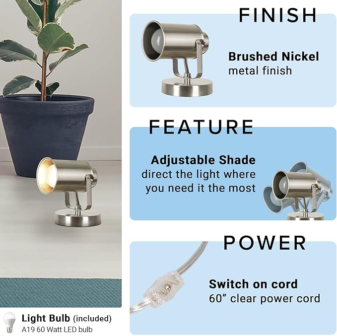 Catalina Lighting 18775-016 Modern Multipurpose Spotlight Desk or Wall Mount Accent Lamp, LED Bulb Included, 6", Brushed Nickel
