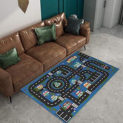 Analog ABC Kids Rug Playroom Car Rug Play Mat City Life Road Rug for Cars Fun City Map for Carpet for Bedroom Boys (55 * 82 inches, Hope City)
